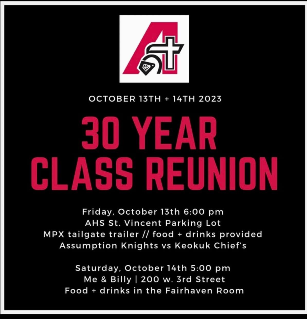 AHS 30 year Class of '93 Reunion - October 13 and 14, 2023 - Assumption